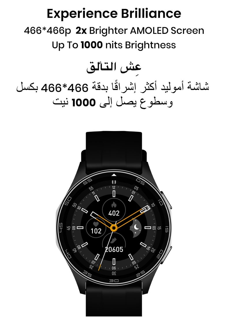 تاينيموس - ساعة ذكية أطلس | شاشة AMOLED فائقة الوضوح، نظام GPS، تتبع اللياقة بالذكاء الاصطناعي، عمر بطارية 15 يومًا، قياس نبض القلب وSpO2، مقاومة للماء حتى 30 مترًا، مكالمات بلوتوث، شاشة لمس سريعة الاستجابة، متوافق مع أندرويد وiOS – أسود ليلي - Image 1