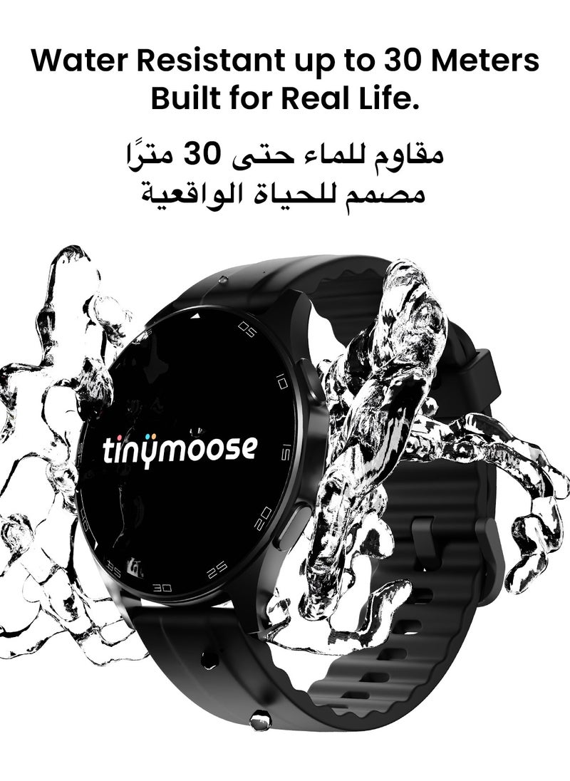 تاينيموس - ساعة ذكية أطلس | شاشة AMOLED فائقة الوضوح، نظام GPS، تتبع اللياقة بالذكاء الاصطناعي، عمر بطارية 15 يومًا، قياس نبض القلب وSpO2، مقاومة للماء حتى 30 مترًا، مكالمات بلوتوث، شاشة لمس سريعة الاستجابة، متوافق مع أندرويد وiOS – أسود ليلي - Image 1