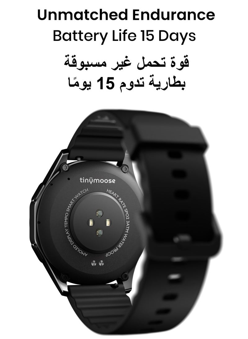 تاينيموس - ساعة ذكية أطلس | شاشة AMOLED فائقة الوضوح، نظام GPS، تتبع اللياقة بالذكاء الاصطناعي، عمر بطارية 15 يومًا، قياس نبض القلب وSpO2، مقاومة للماء حتى 30 مترًا، مكالمات بلوتوث، شاشة لمس سريعة الاستجابة، متوافق مع أندرويد وiOS – أسود ليلي - Image 1