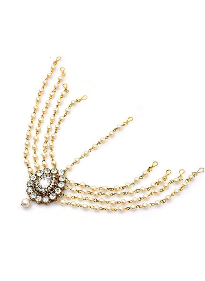 Handicraft Kottage - Handicraft Kottage Latest Hair Jewelry Traditional Gold Pearl Stylish Chain Mathapatti Maang Tikka Jewellery Set for Women & Girls - Image 1
