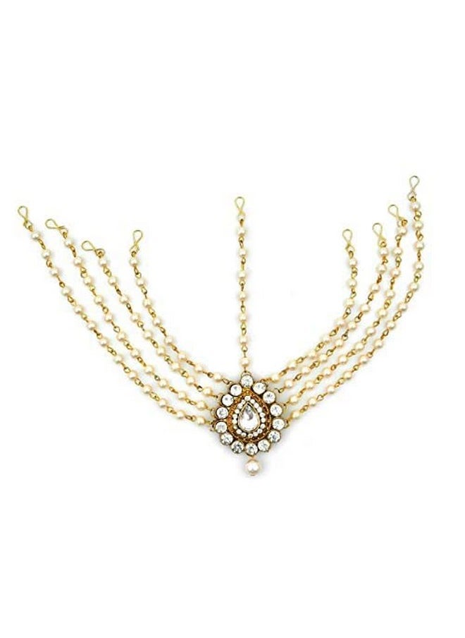 Handicraft Kottage - Handicraft Kottage Latest Hair Jewelry Traditional Gold Pearl Stylish Chain Mathapatti Maang Tikka Jewellery Set for Women & Girls - Image 1