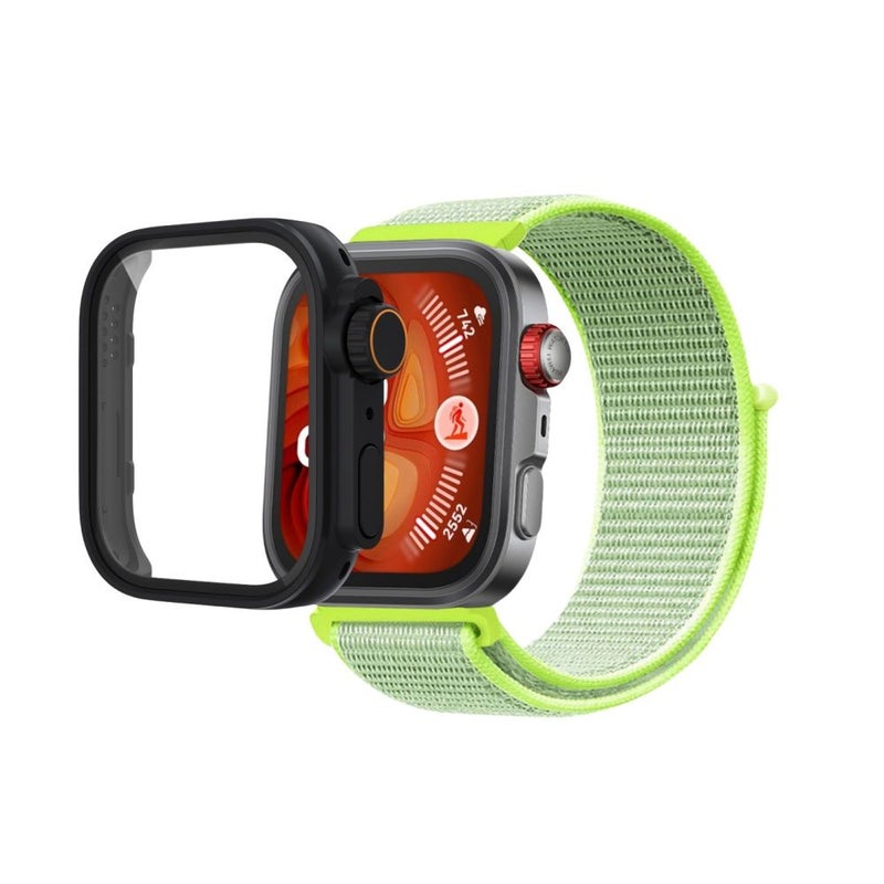 أحزمة نايلون سوداء وملونة مع غطاء من الزجاج المقوى لحافظة ساعة Huawei Watch Fit 4 Pro - Image 1