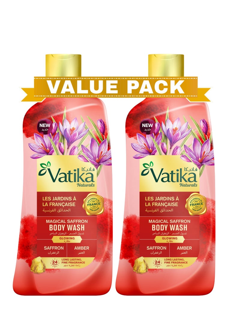 Vatika Naturals Magical Saffron Body Wash (2x250ml) Value Pack, 24 Hours Long Lasting Fine Fragrance, For Glowing Skin, With Essential Oils from France - Image 1