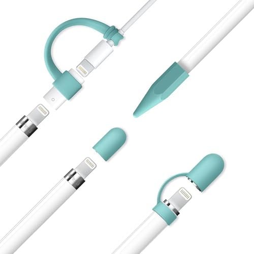 siduater [4-Pack] Silicone Protective Accessories for Apple Pencil 1st Generation, Includes 1 Apple Pencil Cap Replacements, Cap Holder, Tip Cover, Adapter Tether (Green) - Image 3