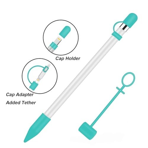siduater [4-Pack] Silicone Protective Accessories for Apple Pencil 1st Generation, Includes 1 Apple Pencil Cap Replacements, Cap Holder, Tip Cover, Adapter Tether (Green) - Image 5