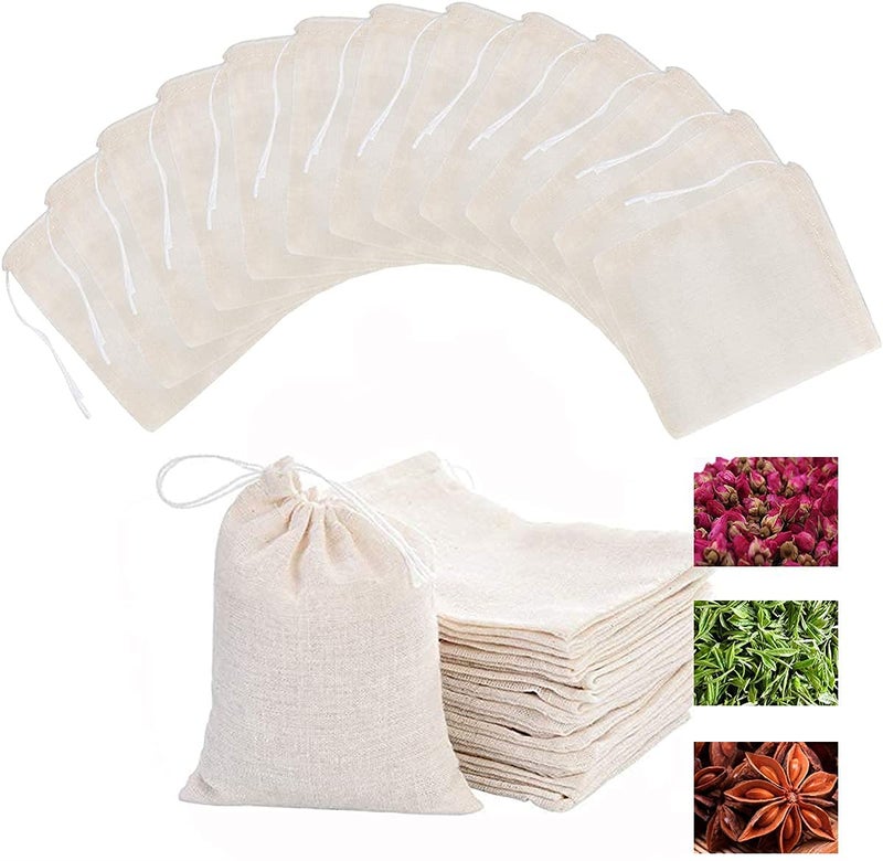 MEUBELS Tea Filters Strainer Bags Reusable Coffee Brew Herb Cheesecloth Muslin Drawstring Mesh Bag with Drawstring Unbleached for Loose Leaf Tea Office Home Kitchen, 4x3 Inch (Pack of 20) - Image 2