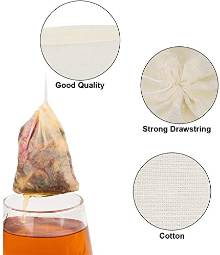MEUBELS Tea Filters Strainer Bags Reusable Coffee Brew Herb Cheesecloth Muslin Drawstring Mesh Bag with Drawstring Unbleached for Loose Leaf Tea Office Home Kitchen, 4x3 Inch (Pack of 20) - Image 4