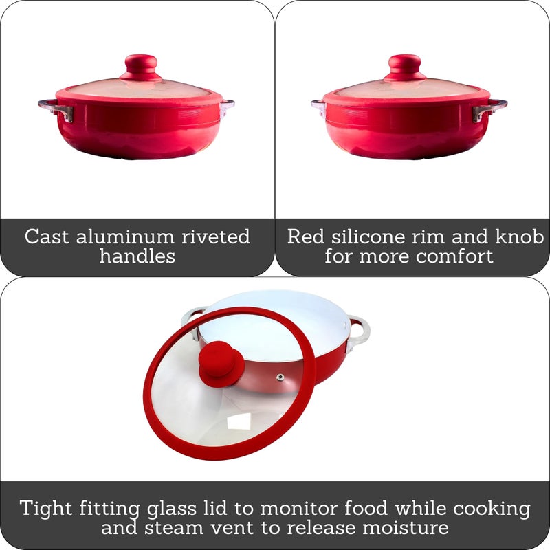 Imusa IMUSA USA 3.2Qt Red Ceramic Nonstick Caldero (Dutch Oven) with Silicone Rim & Glass Lid  - Image 2