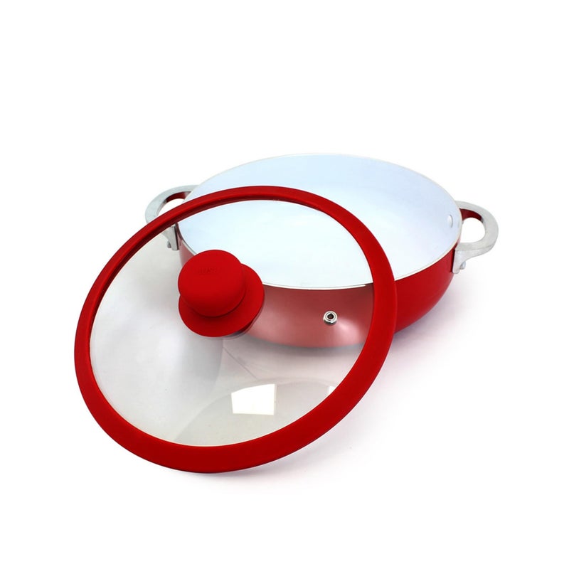Imusa IMUSA USA 3.2Qt Red Ceramic Nonstick Caldero (Dutch Oven) with Silicone Rim & Glass Lid  - Image 1