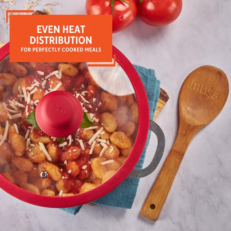 Imusa IMUSA USA 3.2Qt Red Ceramic Nonstick Caldero (Dutch Oven) with Silicone Rim & Glass Lid  - Image 5