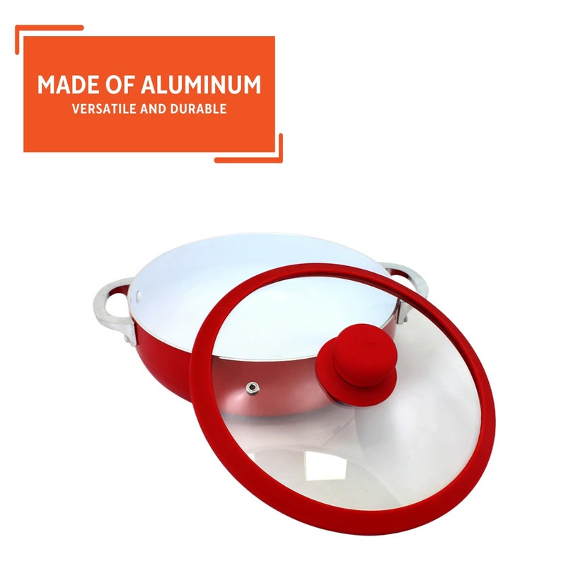 Imusa IMUSA USA 3.2Qt Red Ceramic Nonstick Caldero (Dutch Oven) with Silicone Rim & Glass Lid  - Image 3