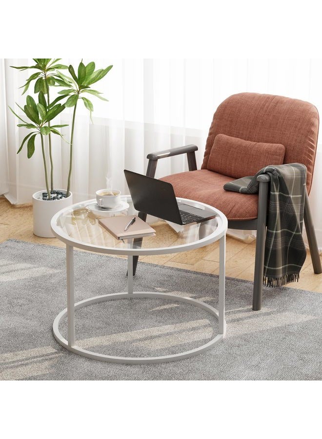 Adompacat Glass Coffee Table Modern Center Table,Minimalist Coffee Table Sofa Side Tea Table for Living Room,Tempered Glass-top with Sturdy Metal Frame, Easy Assembly, 27 x 27 x 17 Inch,White - Image 2