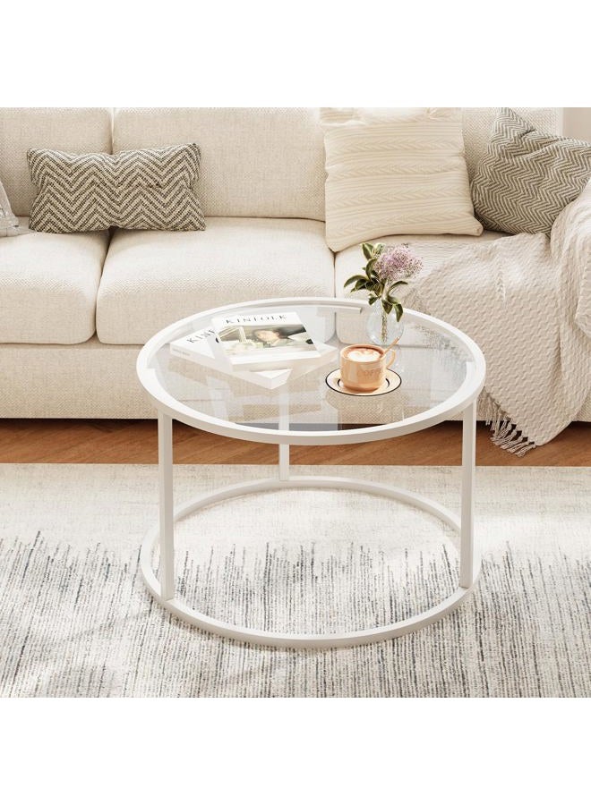 Adompacat Glass Coffee Table Modern Center Table,Minimalist Coffee Table Sofa Side Tea Table for Living Room,Tempered Glass-top with Sturdy Metal Frame, Easy Assembly, 27 x 27 x 17 Inch,White - Image 1