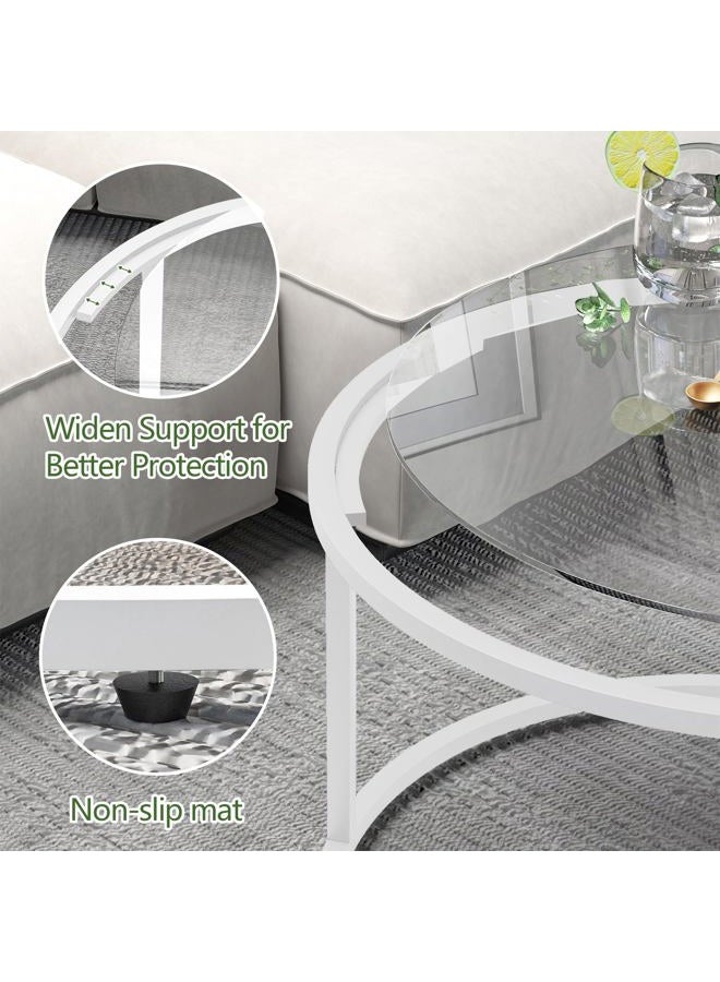 Adompacat Glass Coffee Table Modern Center Table,Minimalist Coffee Table Sofa Side Tea Table for Living Room,Tempered Glass-top with Sturdy Metal Frame, Easy Assembly, 27 x 27 x 17 Inch,White - Image 5