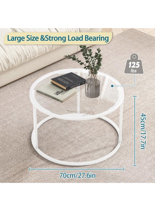 Adompacat Glass Coffee Table Modern Center Table,Minimalist Coffee Table Sofa Side Tea Table for Living Room,Tempered Glass-top with Sturdy Metal Frame, Easy Assembly, 27 x 27 x 17 Inch,White - Image 3