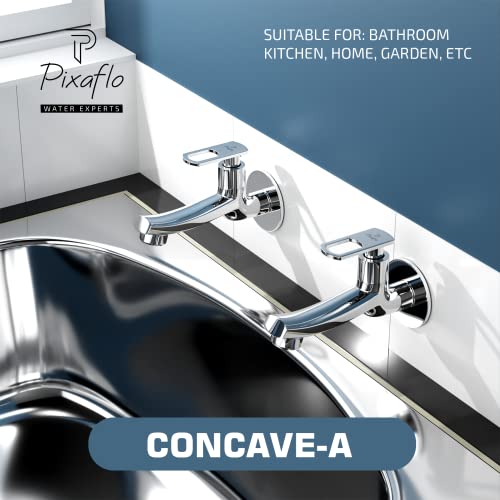 Pixaflo Concave-A Brass Long Body Bib Cock Tap with Wall Flange (Pack of 2) (Chrome) - Image 4