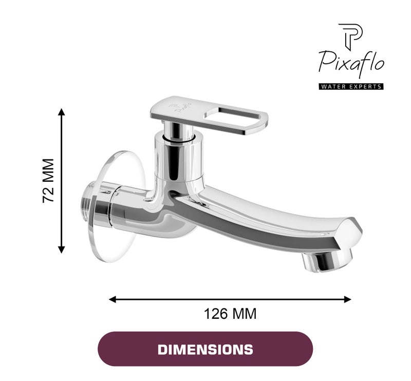 Pixaflo Concave-A Brass Long Body Bib Cock Tap with Wall Flange (Pack of 2) (Chrome) - Image 5