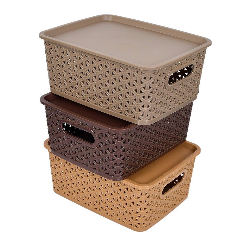 Kuber Industries Kuber Industries Plastic 3 Pieces Small Size Multipurpose Solitaire Storage Basket with Lid (Multi)-KUDMART2865  - Image 5