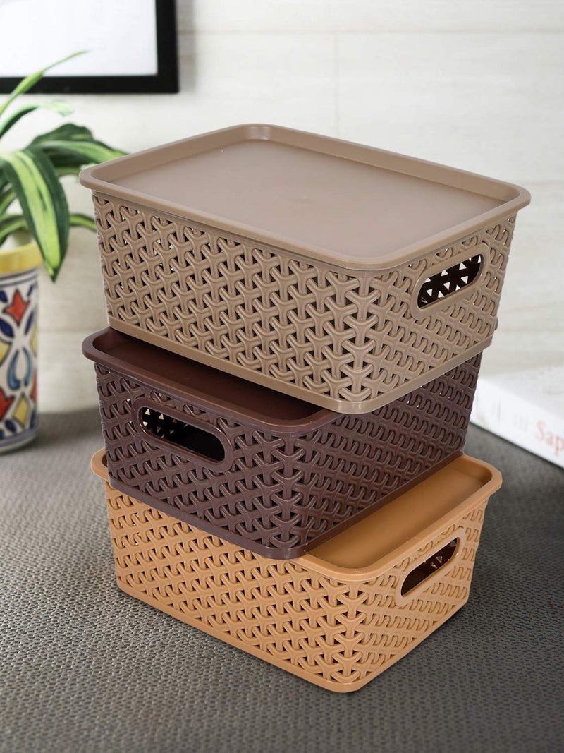 Kuber Industries Kuber Industries Plastic 3 Pieces Small Size Multipurpose Solitaire Storage Basket with Lid (Multi)-KUDMART2865  - Image 1