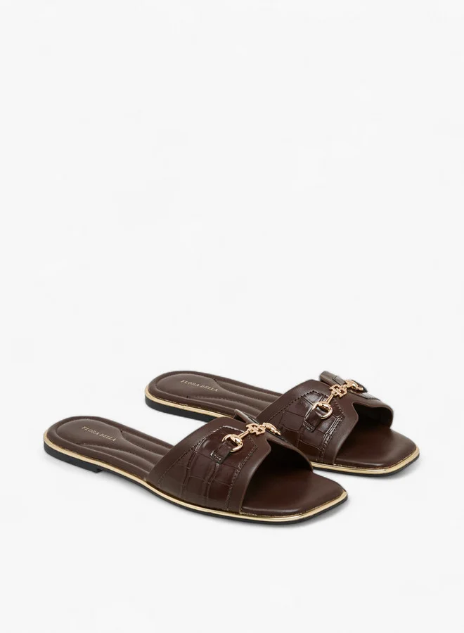 Flora Bella By Shoexpress Solid Slip-On Flat Sandals with Metal Accent