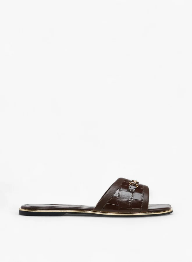 Flora Bella By Shoexpress Solid Slip-On Flat Sandals with Metal Accent