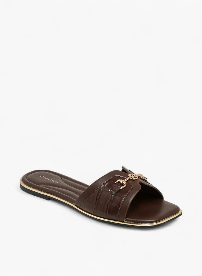 Flora Bella By Shoexpress Solid Slip-On Flat Sandals with Metal Accent