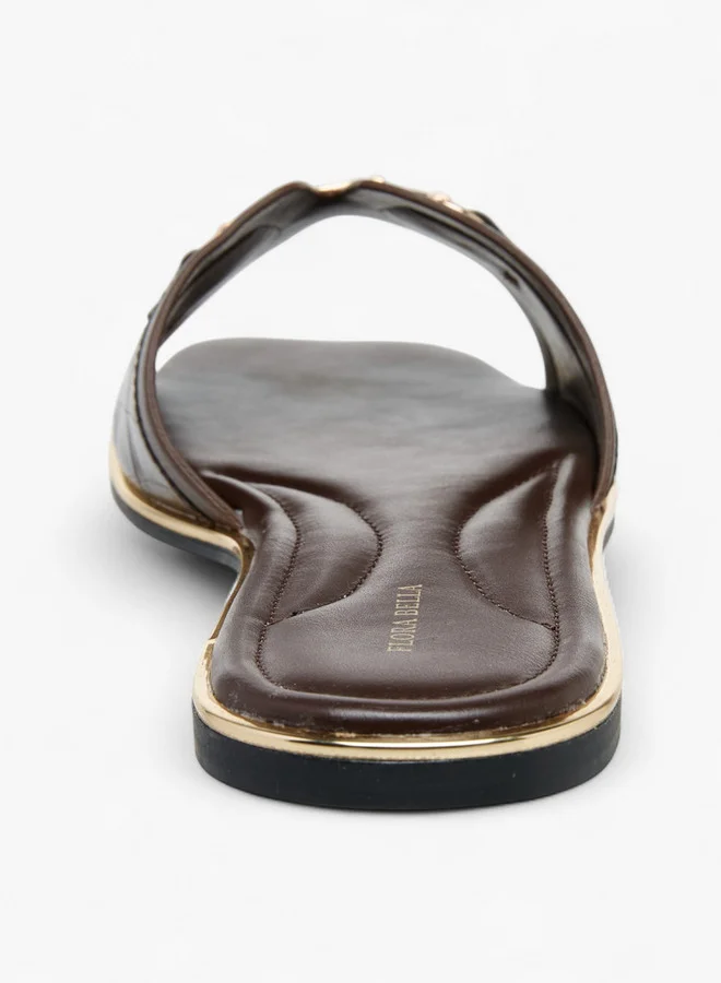 Flora Bella By Shoexpress Solid Slip-On Flat Sandals with Metal Accent