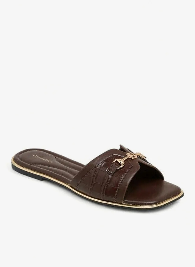 Solid Slip-On Flat Sandals with Metal Accent