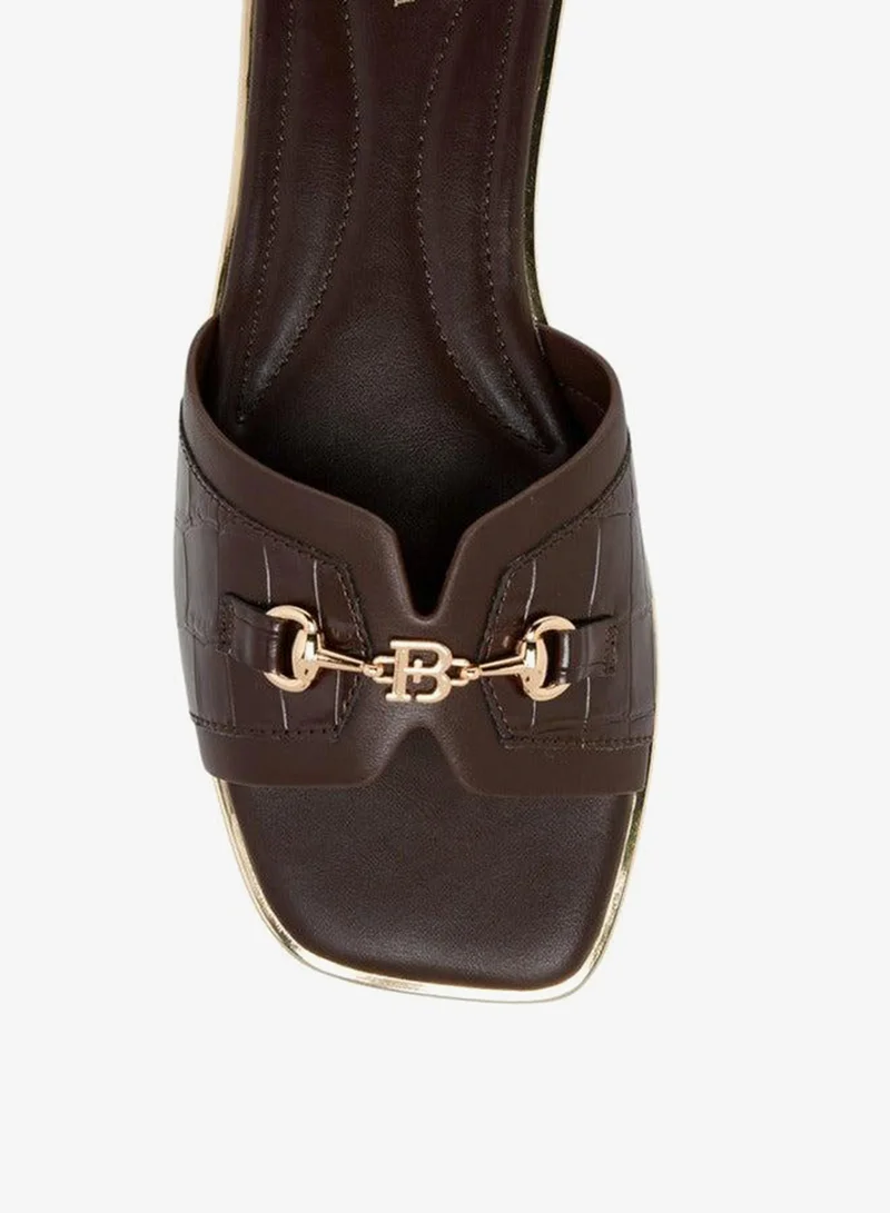 Flora Bella By Shoexpress  Solid Slip-On Flat Sandals with Metal Accent for Women | Best Price UAE