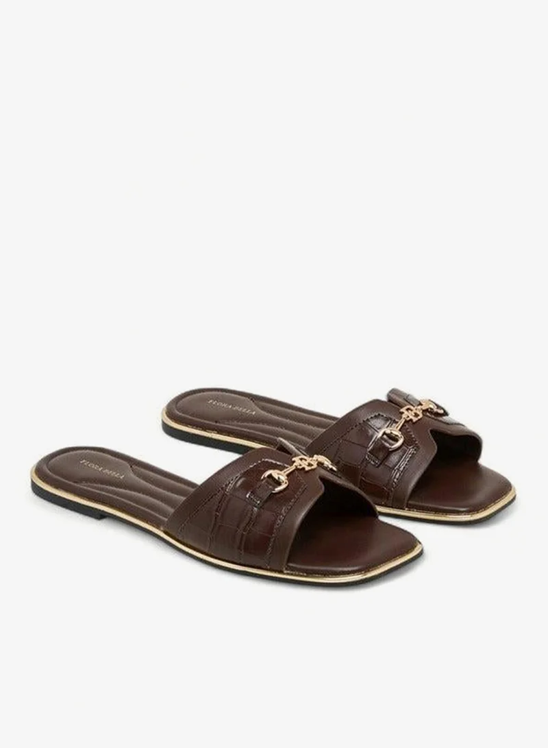 Flora Bella By Shoexpress  Solid Slip-On Flat Sandals with Metal Accent for Women | Best Price UAE