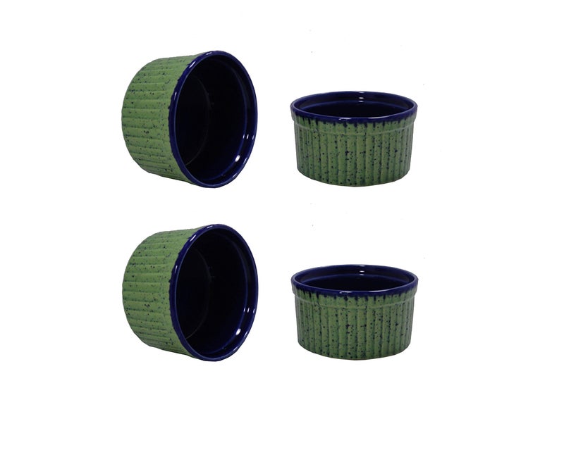 Caffeine Ceramic Handmade Green and Glossy Blue Ramekins Bowls - (Set of 4, 150 ml) - Image 1