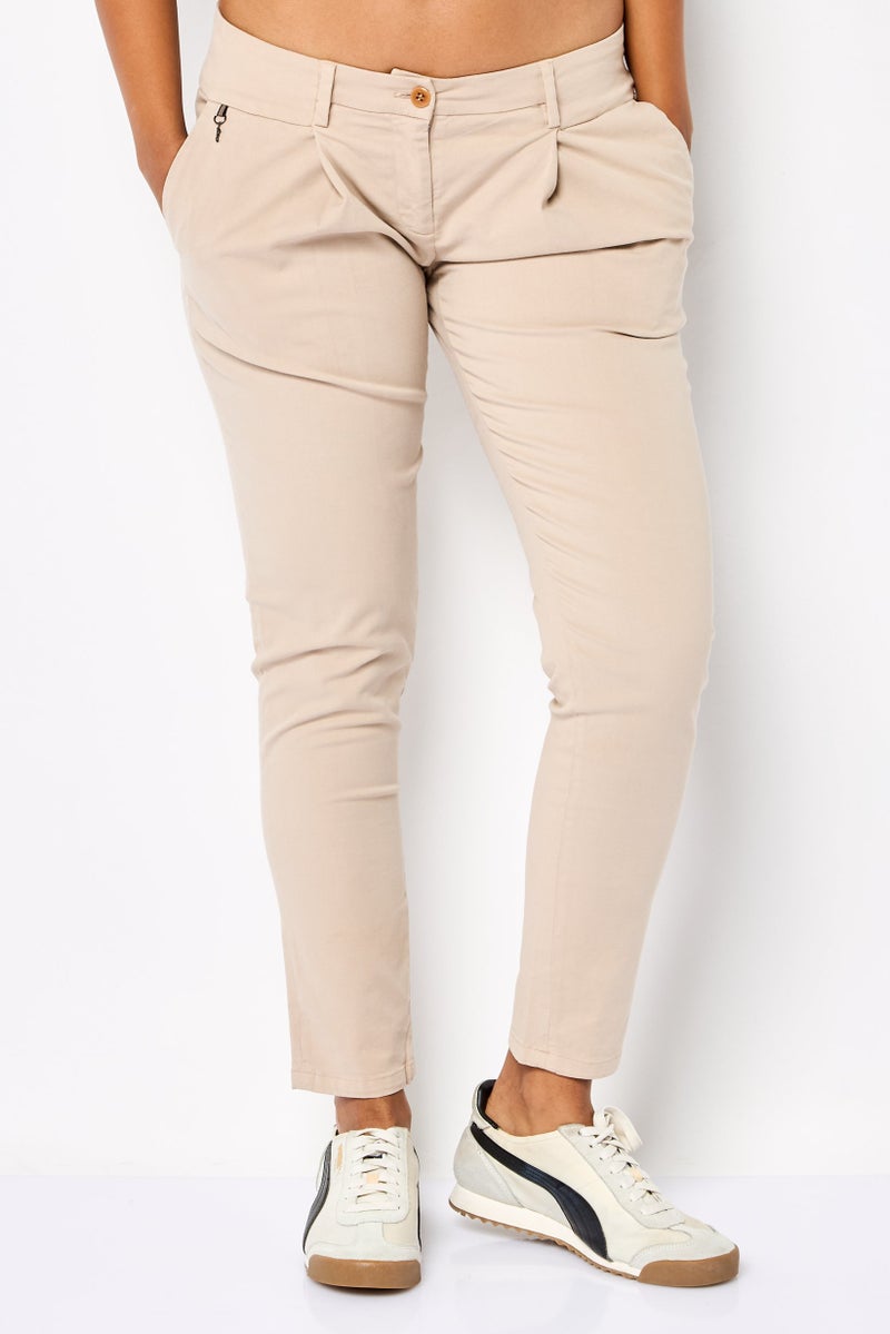 Harmont & Blaine Women Regular Fit Solid Chino Pants, Tan - Image 1