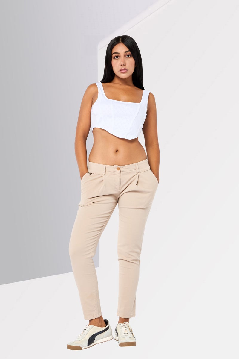 Harmont & Blaine Women Regular Fit Solid Chino Pants, Tan - Image 2