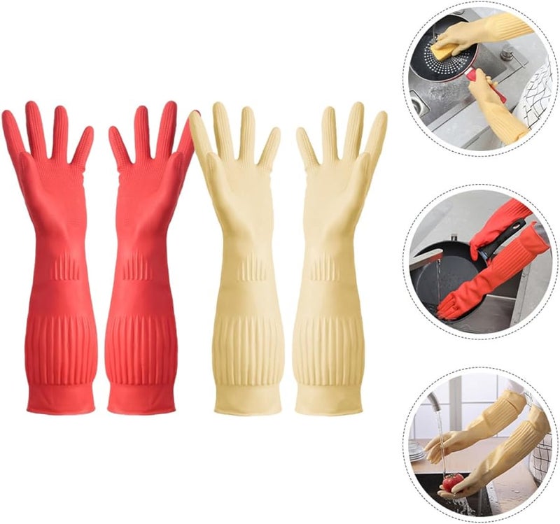 Extended Thickened Latex Dishwashing Gloves Non Slip Reusable for Kitchen Car Wash Laundry - Image 3