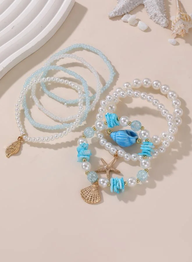 Take Two  Pack of 7 - Girls Blue Seashell and Starfish Charms Beaded Bracelets for Women | Best Price UAE