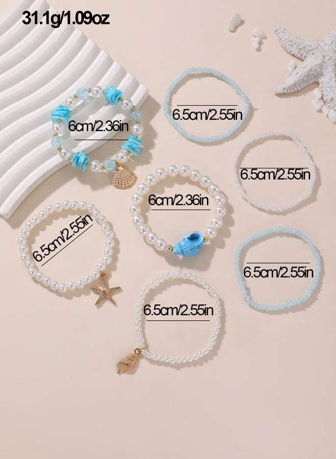 Take Two  Pack of 7 - Girls Blue Seashell and Starfish Charms Beaded Bracelets for Women | Best Price UAE