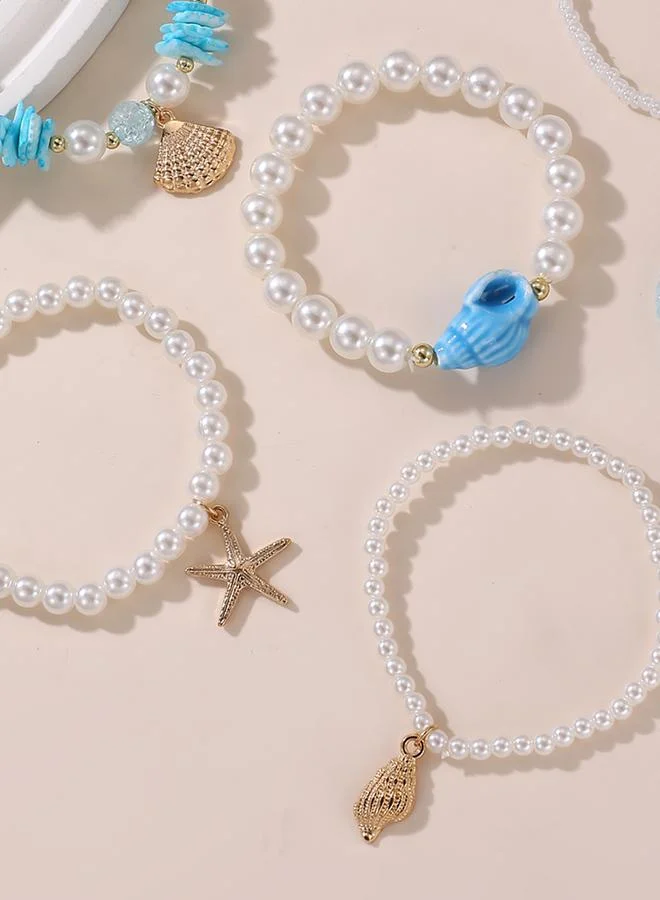Take Two  Pack of 7 - Girls Blue Seashell and Starfish Charms Beaded Bracelets for Women | Best Price UAE