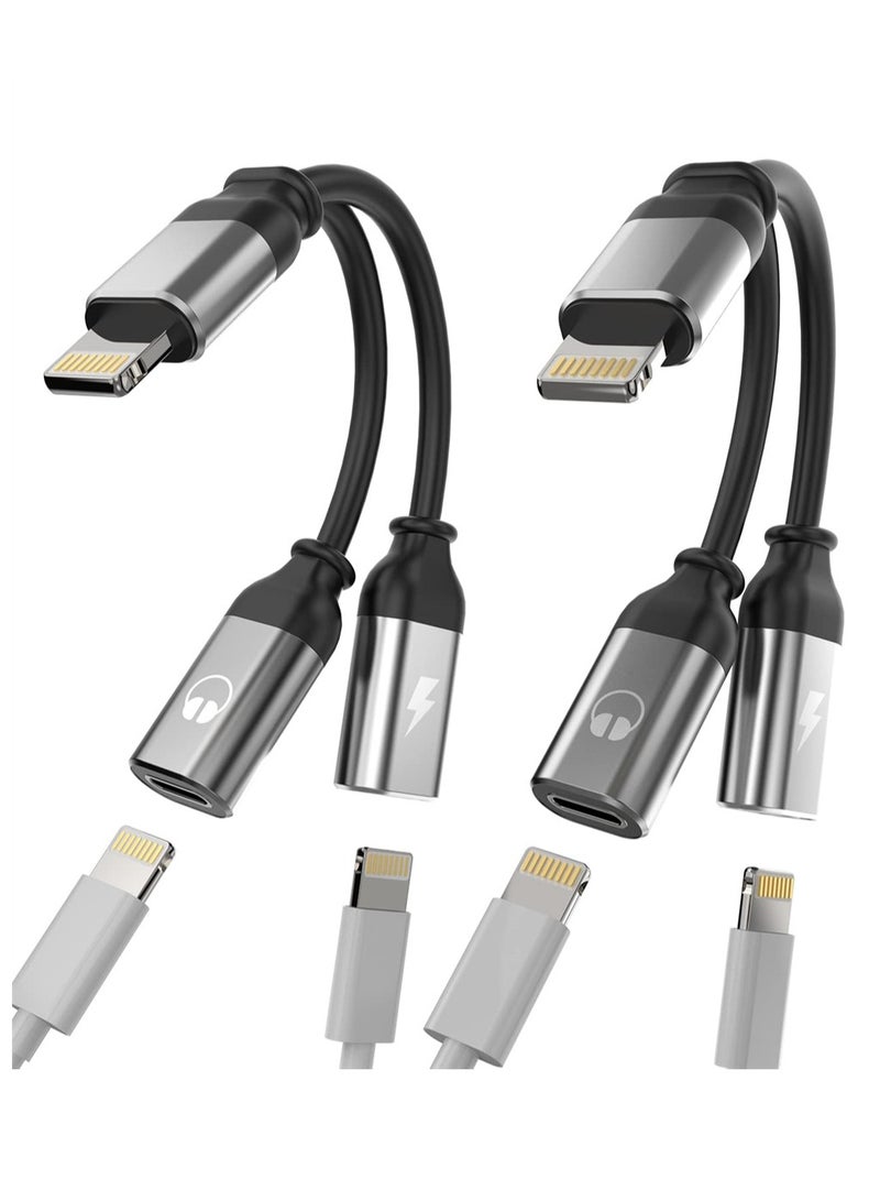 Excefore for iphone Headphone Adapter, Dual Lightning Adaptador Para for Apple Splitter Audio and Charge Charger Earphone 2 in 1 Dongle Jack Earbud Cable Compatible for iPhone 13 12 11 Pro Max, 2PCS - Image 1