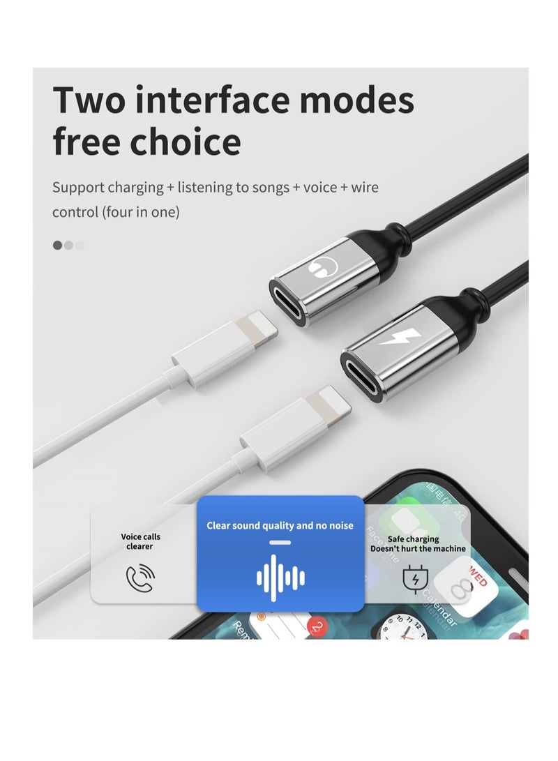 Excefore for iphone Headphone Adapter, Dual Lightning Adaptador Para for Apple Splitter Audio and Charge Charger Earphone 2 in 1 Dongle Jack Earbud Cable Compatible for iPhone 13 12 11 Pro Max, 2PCS - Image 2