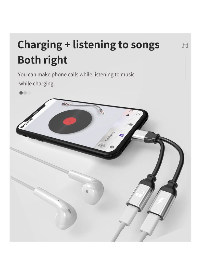 Excefore for iphone Headphone Adapter, Dual Lightning Adaptador Para for Apple Splitter Audio and Charge Charger Earphone 2 in 1 Dongle Jack Earbud Cable Compatible for iPhone 13 12 11 Pro Max, 2PCS - Image 4