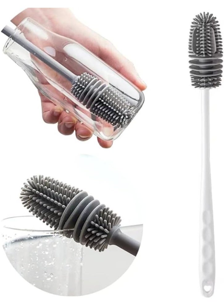 Silicone baby bottle cleaning brush with a comfortable long handle – a deep cleaning brush to remove milk residue from bottles, narrow bowls and cups – safe and easy-to-use design (gray color) - Image 1