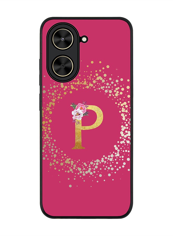 Stylizedd For Xiaomi Poco C71 / Redmi A5 4G Case,Slim fit Camera Protection, Shockproof Thin Phone cover  - Custom Monogram Floral - P ( Deep Pink )