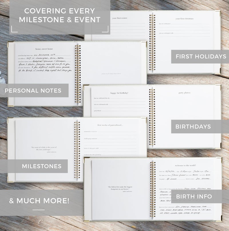 ZICOTO Keepsake Baby Memory Book for Boys and Girls - Timeless First 5 Year Baby Book - Neutral Journal Scrapbook or Photo Album - Record a Milestone for Every Event from Birth to Age 5 - Image 5