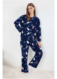 trendyol Navy Penguin/Winter Patterned Fleece Winter Knitted Pajamas Set Thmaw25Pt00060  - Image 2