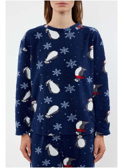 trendyol Navy Penguin/Winter Patterned Fleece Winter Knitted Pajamas Set Thmaw25Pt00060  - Image 4