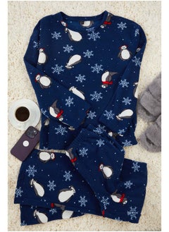 trendyol Navy Penguin/Winter Patterned Fleece Winter Knitted Pajamas Set Thmaw25Pt00060  - Image 3