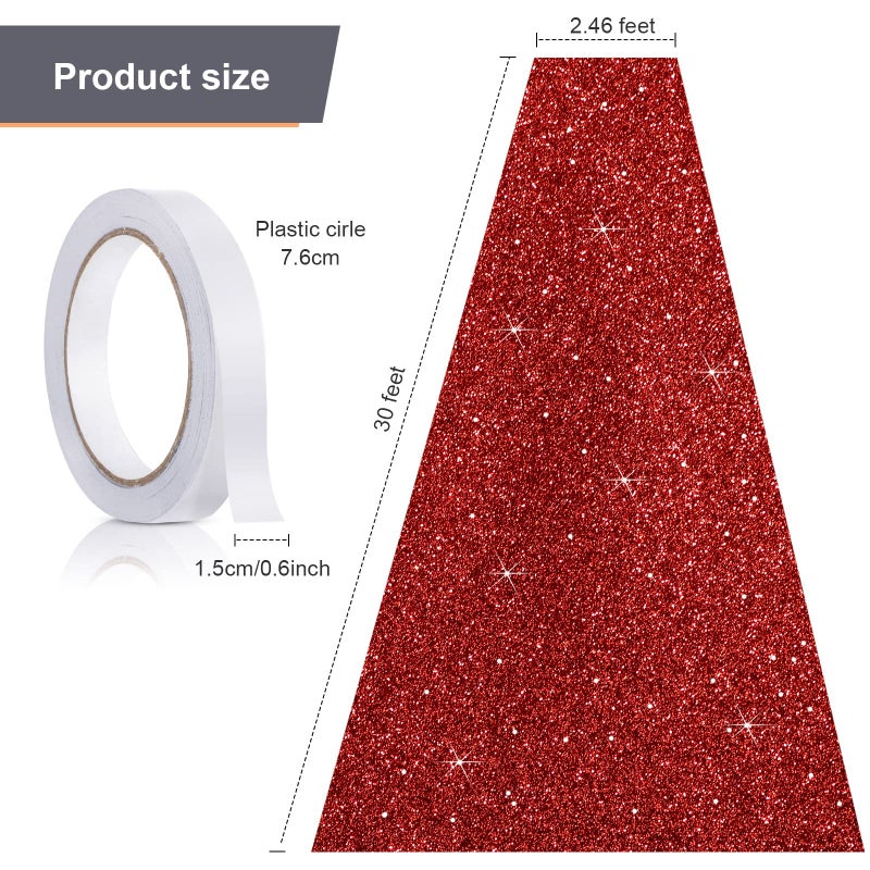 Tatuo Tatuo Carpet Runner Runway Rug 55 GSM Thickness with Carpet Tape for Prom Wedding Christmas Party Outdoor Indoor Hallway Rug(Glitter Red 2.46 x 30 Feet)  - Image 2