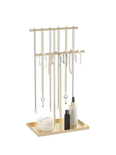 Coward 2 Tier Necklace Stand, Aesthetic Necklace Jewelry Holder, Home Decor Necklace Organizer Stand, Metal Necklace Bracelet Display Rack for Men Women (Gold) - Image 2