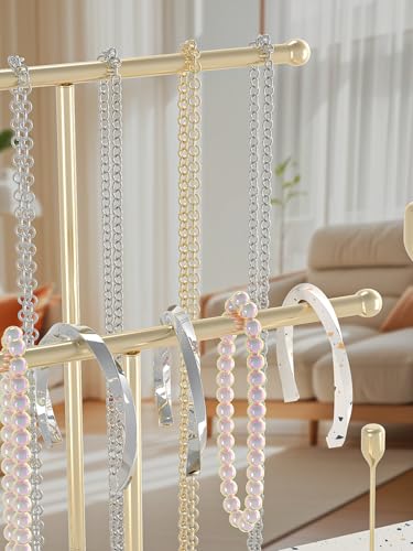 Coward 2 Tier Necklace Stand, Aesthetic Necklace Jewelry Holder, Home Decor Necklace Organizer Stand, Metal Necklace Bracelet Display Rack for Men Women (Gold) - Image 5