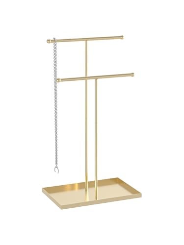Coward 2 Tier Necklace Stand, Aesthetic Necklace Jewelry Holder, Home Decor Necklace Organizer Stand, Metal Necklace Bracelet Display Rack for Men Women (Gold) - Image 1